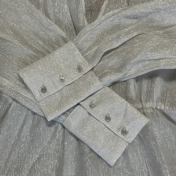 7 For All Mankind Silk Metallic V-Neck Peplum Blouse Women’s Size XS - Picture 7 of 12